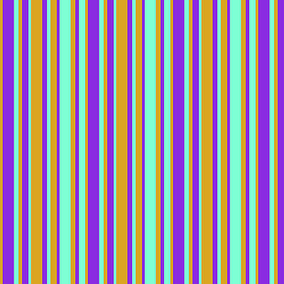 [ Thumbnail: Goldenrod, Purple, and Aquamarine Colored Lined Pattern Poster ]