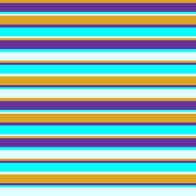 [ Thumbnail: Goldenrod, Purple, Cyan, and Light Cyan Colored Lined Pattern Shower Curtain ]