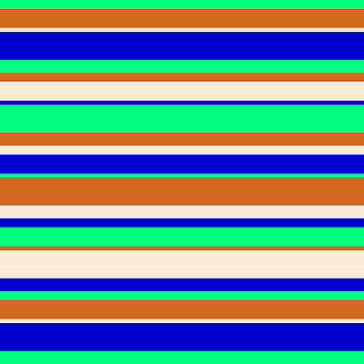 [ Thumbnail: Green, Chocolate, Beige, and Blue Colored Striped/Lined Pattern Shower Curtain ]