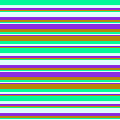 [ Thumbnail: Green, Light Cyan, Purple, and Dark Goldenrod Colored Lined Pattern Art Print ]