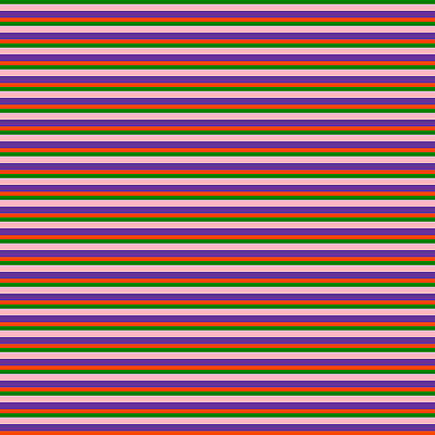 [ Thumbnail: Green, Light Pink, Purple, and Red Colored Stripes Pattern Framed Print ]