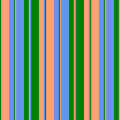 [ Thumbnail: Green, Light Salmon, and Cornflower Blue Colored Lined/Striped Pattern Acrylic Print ]