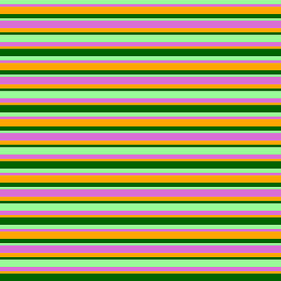 [ Thumbnail: Green, Orchid, Orange, and Dark Green Colored Lined/Striped Pattern Art Print ]