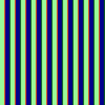 [ Thumbnail: Green, Red, Dark Blue, and Dark Green Colored Lines Pattern Art Print ]