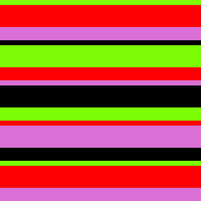 [ Thumbnail: Green, Red, Orchid, and Black Colored Lined/Striped Pattern Acrylic Print ]