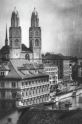 Wall Art - Photograph - Grossmunster Zurich Switzerland Black and White  by Carol Japp
