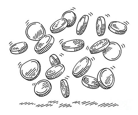 Wall Art - Drawing - Group Of Falling Money Coins Drawing by Frank Ramspott
