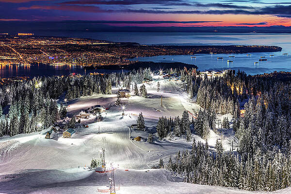 Grouse Mountain Ski resort at Dusk with a view of Vancouver city by Pierre Leclerc Photography Grouse Mountain Ski resort at Dusk with a view of Vancouver city by Pierre Leclerc Photography