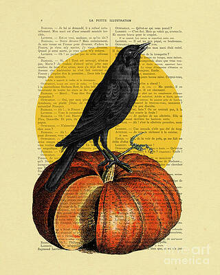 Wall Art - Mixed Media - Halloween Crow Book Page Art by Madame Memento