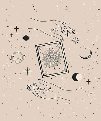 Wall Art - Drawing - Hand drawn evil eye print set, mid century modern wall art, mystical witch celestial art print by Mounir Khalfouf