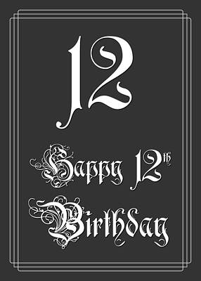 [ Thumbnail: Happy 12th Birthday - Fancy, Elegant, Intricate Look Sticker ]