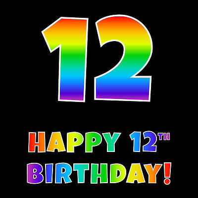 [ Thumbnail: Happy 12th Birthday - Multicolored Rainbow Spectrum Gradient Women's T-Shirt ]