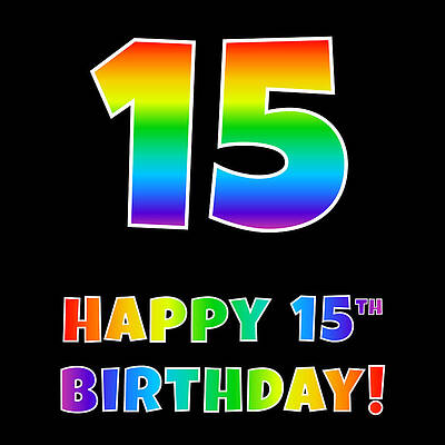 [ Thumbnail: Happy 15th Birthday - Multicolored Rainbow Spectrum Gradient Wood Print ]