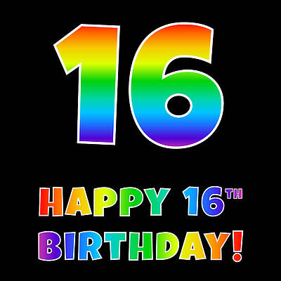 [ Thumbnail: Happy 16th Birthday - Multicolored Rainbow Spectrum Gradient Tapestry ]