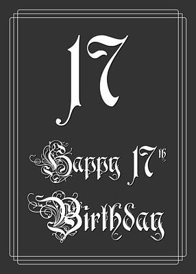 [ Thumbnail: Happy 17th Birthday - Fancy, Elegant, Intricate Look Metal Print ]