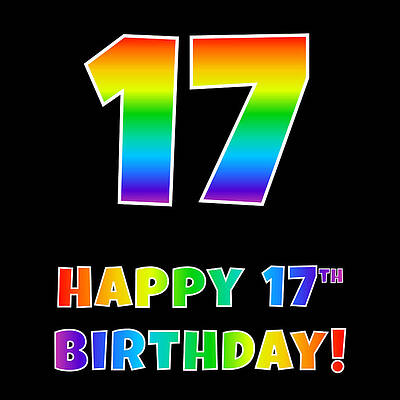 [ Thumbnail: Happy 17th Birthday - Multicolored Rainbow Spectrum Gradient Wood Print ]