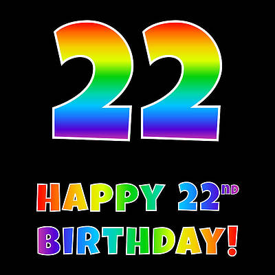 [ Thumbnail: Happy 22nd Birthday - Multicolored Rainbow Spectrum Gradient Art Print ]