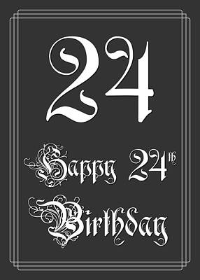 [ Thumbnail: Happy 24th Birthday - Fancy, Elegant, Intricate Look Framed Print ]