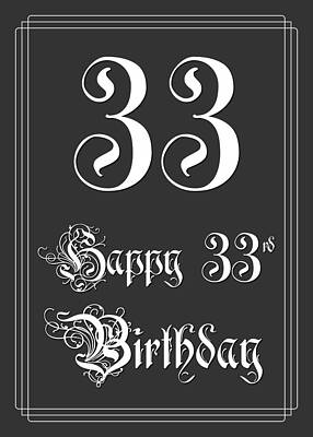[ Thumbnail: Happy 33rd Birthday - Fancy, Elegant, Intricate Look Framed Print ]