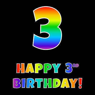 [ Thumbnail: Happy 3rd Birthday - Multicolored Rainbow Spectrum Gradient Adult T-Shirt ]