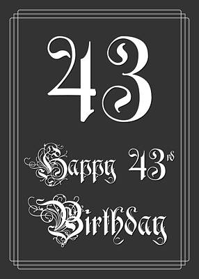 [ Thumbnail: Happy 43rd Birthday - Fancy, Elegant, Intricate Look Framed Print ]