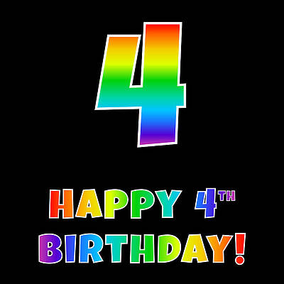 [ Thumbnail: Happy 4th Birthday - Multicolored Rainbow Spectrum Gradient Poster ]