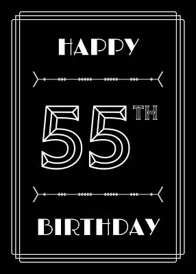 [ Thumbnail: HAPPY 55TH BIRTHDAY - Art Deco Inspired Look, Geometric Number Poster ]