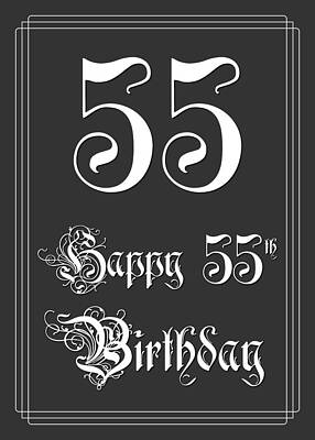 [ Thumbnail: Happy 55th Birthday - Fancy, Elegant, Intricate Look Art Print ]