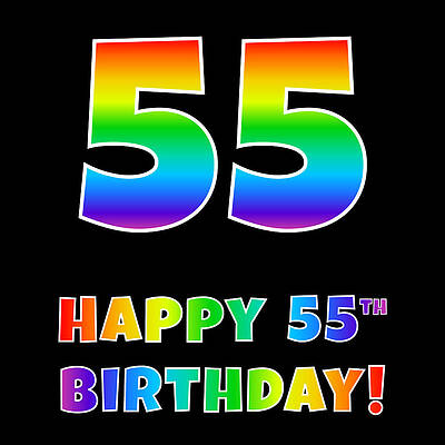 [ Thumbnail: Happy 55th Birthday - Multicolored Rainbow Spectrum Gradient Metal Print ]