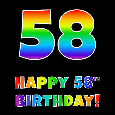 [ Thumbnail: Happy 58th Birthday - Multicolored Rainbow Spectrum Gradient Adult T-Shirt ]