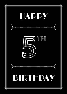 [ Thumbnail: HAPPY 5TH BIRTHDAY - Art Deco Inspired Look, Geometric Number Framed Print ]