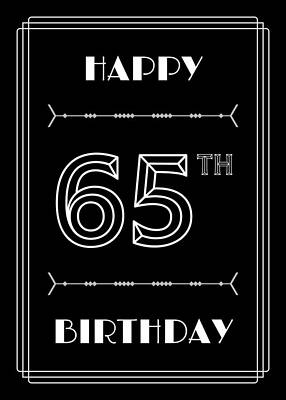 [ Thumbnail: HAPPY 65TH BIRTHDAY - Art Deco Inspired Look, Geometric Number Acrylic Print ]