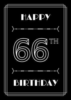 [ Thumbnail: HAPPY 66TH BIRTHDAY - Art Deco Inspired Look, Geometric Number Acrylic Print ]