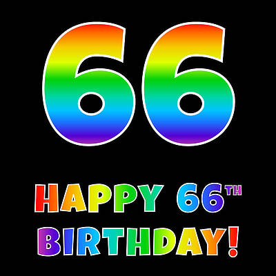 [ Thumbnail: Happy 66th Birthday - Multicolored Rainbow Spectrum Gradient Adult T-Shirt ]