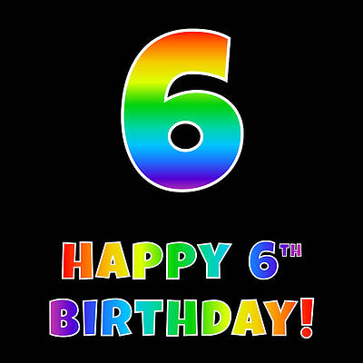 [ Thumbnail: Happy 6th Birthday - Multicolored Rainbow Spectrum Gradient Youth T-Shirt ]