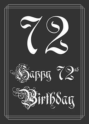 [ Thumbnail: Happy 72nd Birthday - Fancy, Elegant, Intricate Look Framed Print ]