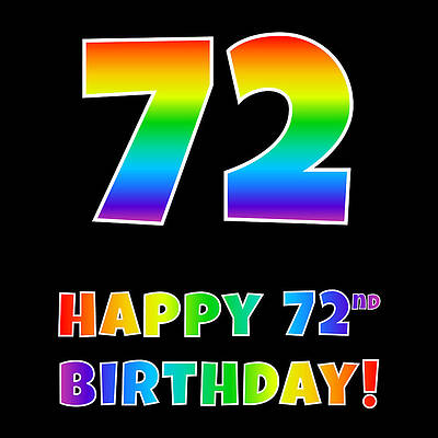 [ Thumbnail: Happy 72nd Birthday - Multicolored Rainbow Spectrum Gradient Art Print ]