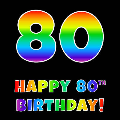 [ Thumbnail: Happy 80th Birthday - Multicolored Rainbow Spectrum Gradient Adult T-Shirt ]