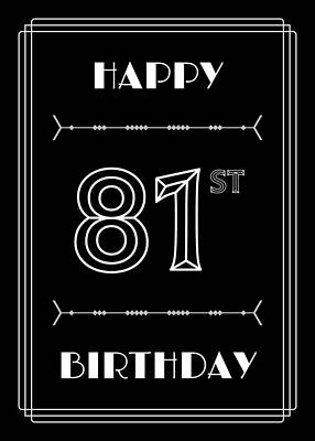 [ Thumbnail: HAPPY 81ST BIRTHDAY - Art Deco Inspired Look, Geometric Number Framed Print ]