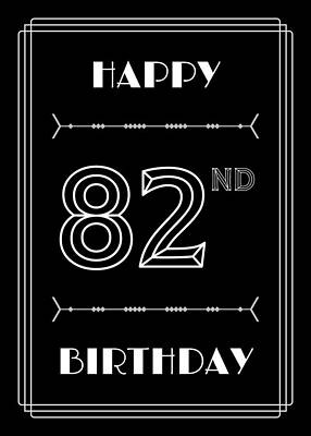 [ Thumbnail: HAPPY 82ND BIRTHDAY - Art Deco Inspired Look, Geometric Number Metal Print ]
