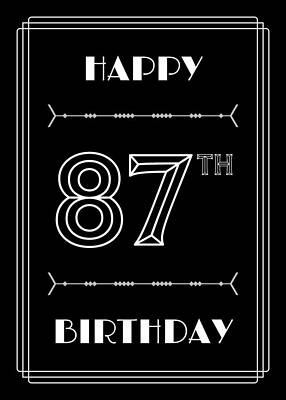 [ Thumbnail: HAPPY 87TH BIRTHDAY - Art Deco Inspired Look, Geometric Number Poster ]