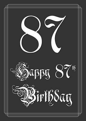 [ Thumbnail: Happy 87th Birthday - Fancy, Elegant, Intricate Look Metal Print ]