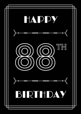 [ Thumbnail: HAPPY 88TH BIRTHDAY - Art Deco Inspired Look, Geometric Number Framed Print ]