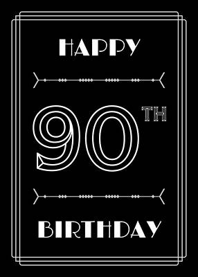 [ Thumbnail: HAPPY 90TH BIRTHDAY - Art Deco Inspired Look, Geometric Number Acrylic Print ]