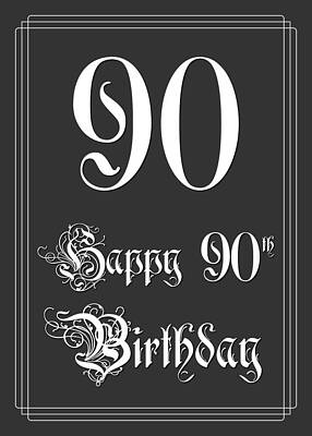 [ Thumbnail: Happy 90th Birthday - Fancy, Elegant, Intricate Look Greeting Card ]