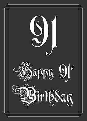 [ Thumbnail: Happy 91st Birthday - Fancy, Elegant, Intricate Look Metal Print ]