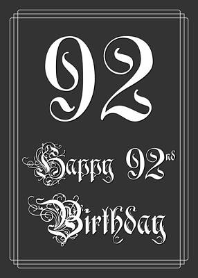 [ Thumbnail: Happy 92nd Birthday - Fancy, Elegant, Intricate Look Metal Print ]