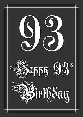 [ Thumbnail: Happy 93rd Birthday - Fancy, Elegant, Intricate Look Framed Print ]