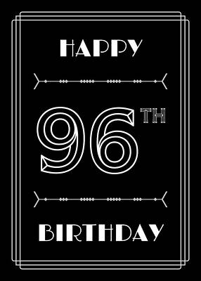 [ Thumbnail: HAPPY 96TH BIRTHDAY - Art Deco Inspired Look, Geometric Number Acrylic Print ]