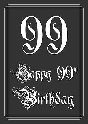 [ Thumbnail: Happy 99th Birthday - Fancy, Elegant, Intricate Look Metal Print ]